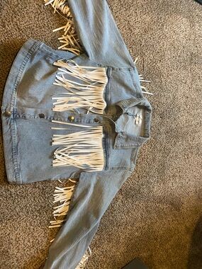 Vigoss Light Blue Denim Jacket with White Fringe